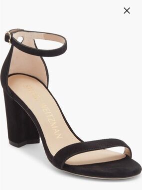 Stuart Weitzman Black Suede Ankle-Strap Block Heel (Nearly Nude)